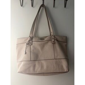 Fossil Cream Pebbled Leather Tote Bag Silver Key Charm Large Shoulder Bag